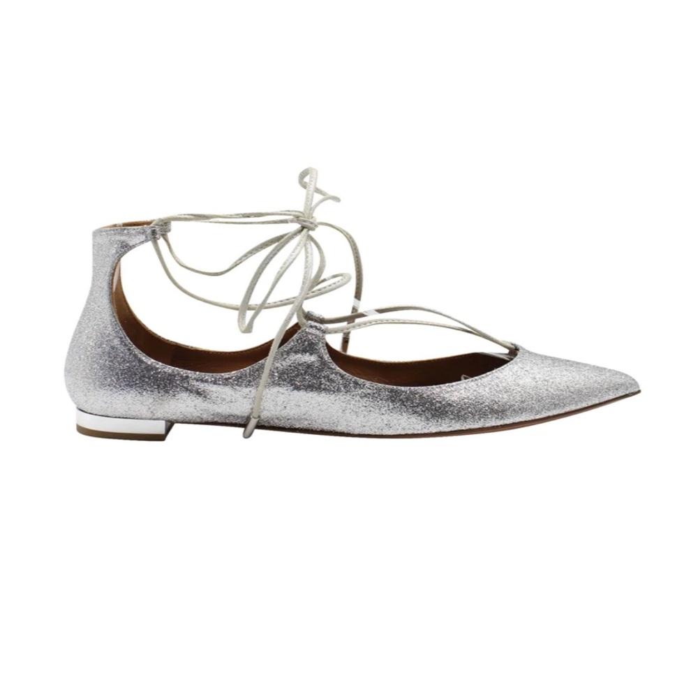 Aquazzura Christy Metallic Ballet Flats 38